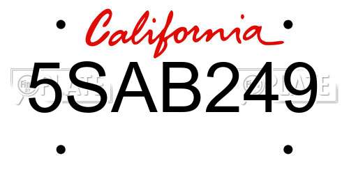 5SAB249 California License Plate
