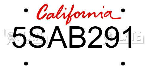 5SAB291 California License Plate