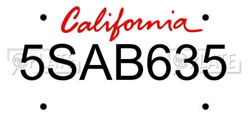 5SAB635 California License Plate