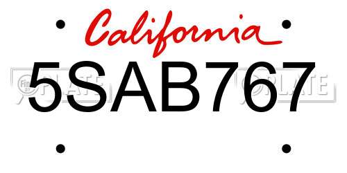 5SAB767 California License Plate