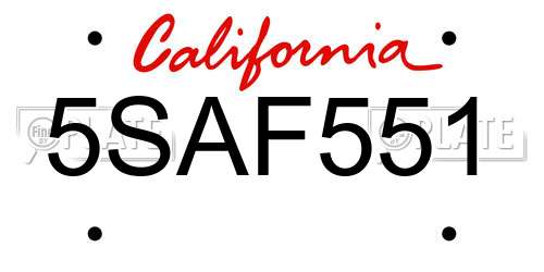 5SAF551 California License Plate