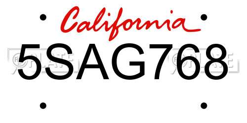 5SAG768 California License Plate