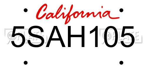 5SAH105 California License Plate