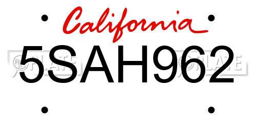 5SAH962 California License Plate
