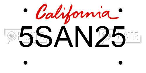 5SAN25 California License Plate