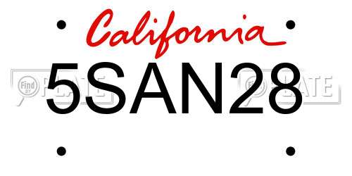 5SAN28 California License Plate