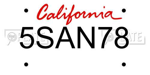 5SAN78 California License Plate