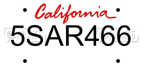 5SAR466 California License Plate