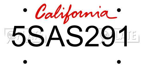 5SAS291 California License Plate