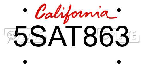 5SAT863 California License Plate