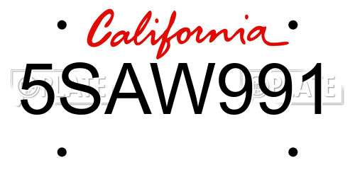 5SAW991 California License Plate