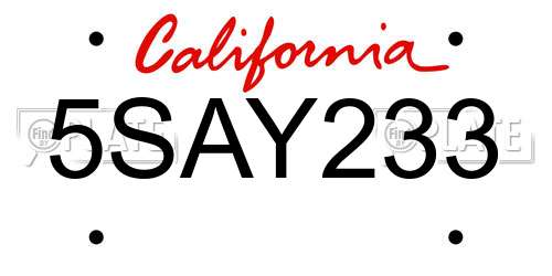 5SAY233 California License Plate