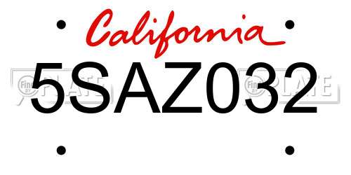5SAZ032 California License Plate