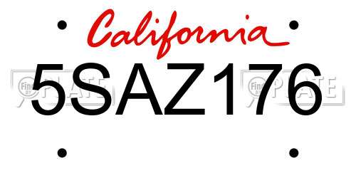 5SAZ176 California License Plate