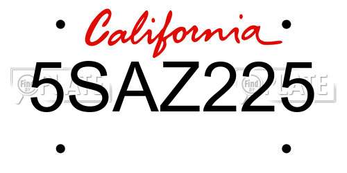 5SAZ225 California License Plate