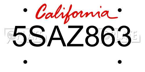 5SAZ863 California License Plate