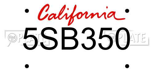 5SB350 California License Plate