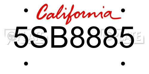 5SB8885 California License Plate