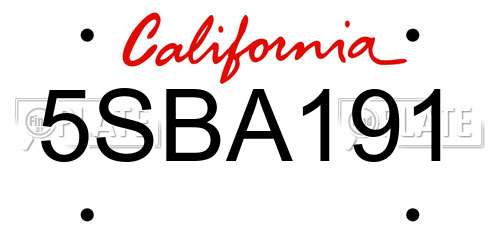 5SBA191 California License Plate