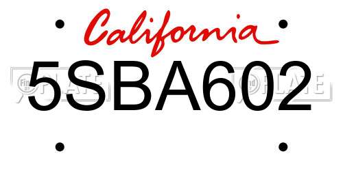 5SBA602 California License Plate