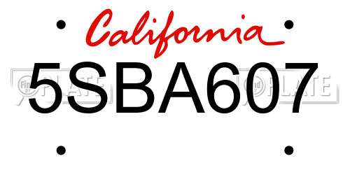 5SBA607 California License Plate
