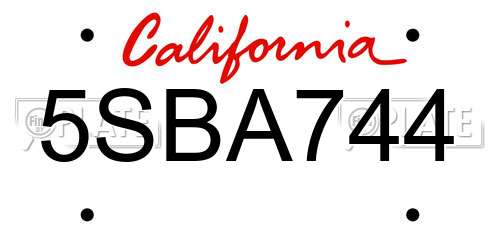 5SBA744 California License Plate