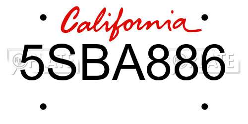 5SBA886 California License Plate