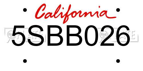 5SBB026 California License Plate