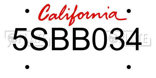 5SBB034 California License Plate