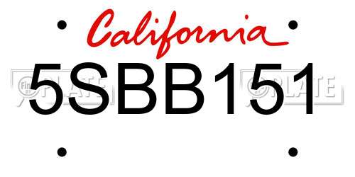 5SBB151 California License Plate
