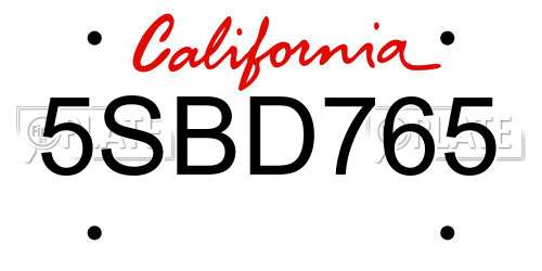 5SBD765 California License Plate