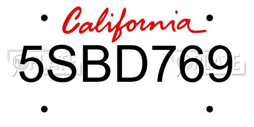 5SBD769 California License Plate