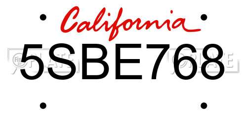 5SBE768 California License Plate