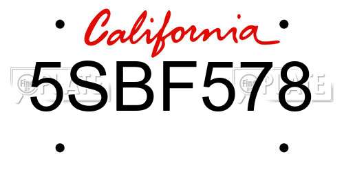 5SBF578 California License Plate