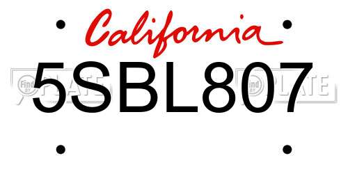 5SBL807 California License Plate