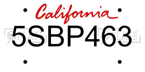 5SBP463 California License Plate