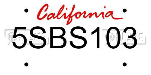 5SBS103 California License Plate