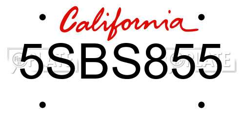 5SBS855 California License Plate