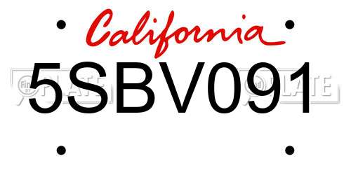 5SBV091 California License Plate