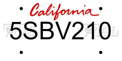 5SBV210 California License Plate