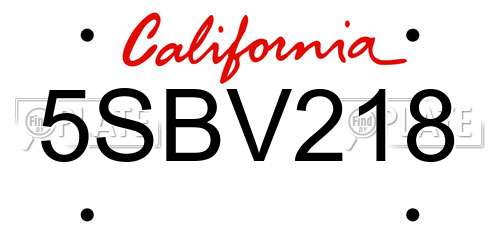 5SBV218 California License Plate
