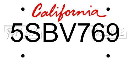5SBV769 California License Plate
