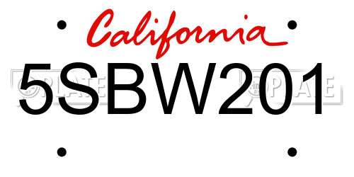 5SBW201 California License Plate