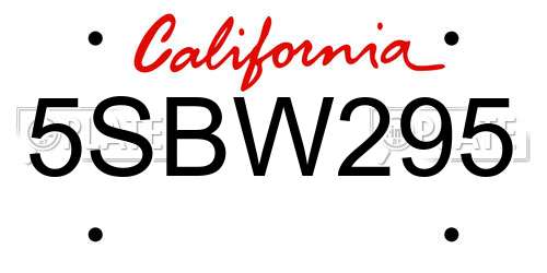 5SBW295 California License Plate