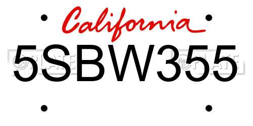 5SBW355 California License Plate