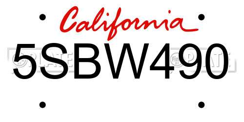 5SBW490 California License Plate