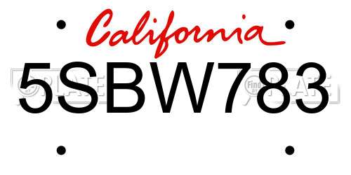 5SBW783 California License Plate