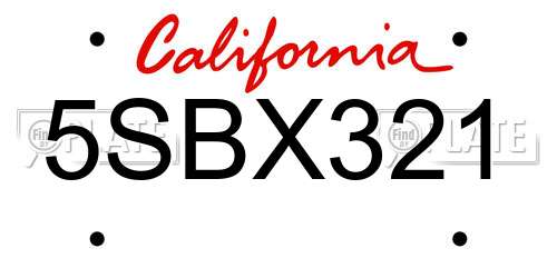 5SBX321 California License Plate