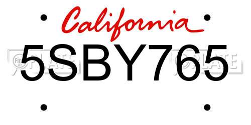 5SBY765 California License Plate