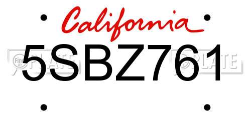 5SBZ761 California License Plate